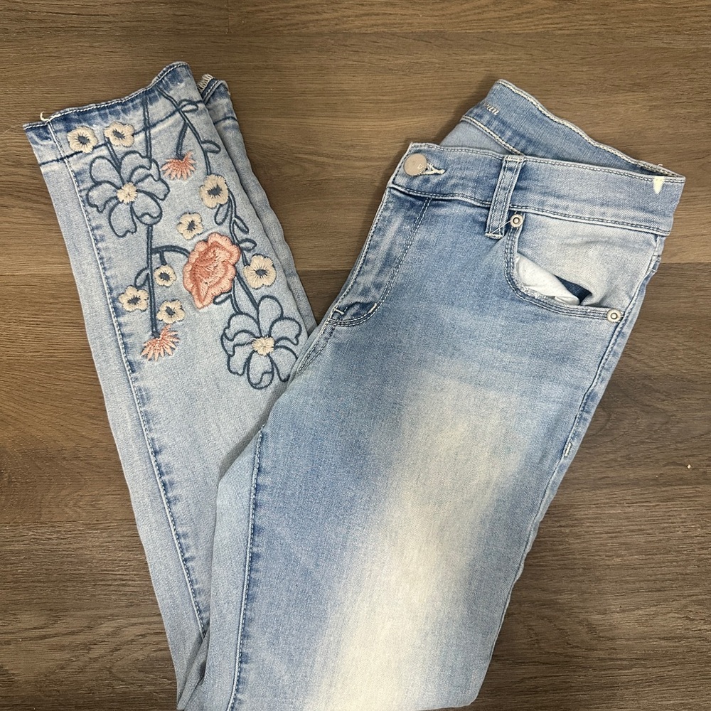 Soho Blue Skinny Jeans with Floral Embroidery